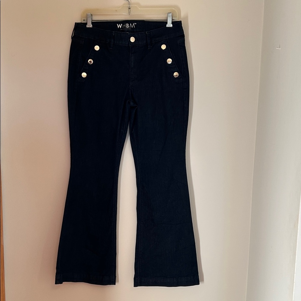 WHBM stretch denim jeans trimmed with gold snaps & button in front size 10S